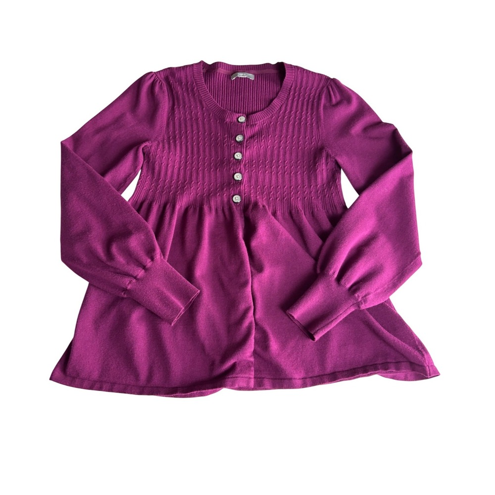 Apt. 9 Womens Magenta Cable Knit Peplum Cardigan Sweater Button Front Purple M